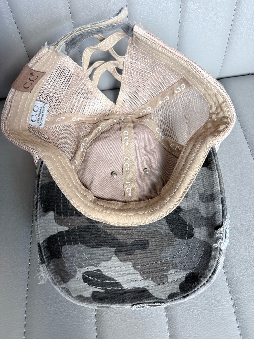 Upcycled Camo Louis Vuitton Trucker Hat Cap Distressed Rhinestone Cowgirl - Picture 5 of 7